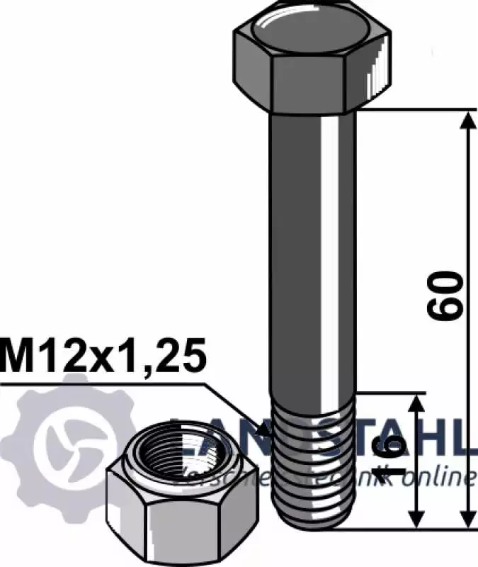 Schraube mit Sicherungsmutter - M12x1,25 - 10.9